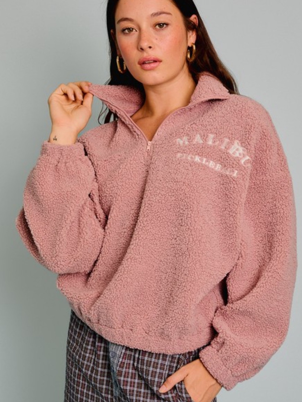 Malibu Dusty Rose Fleece Quarter-Zip Pullover